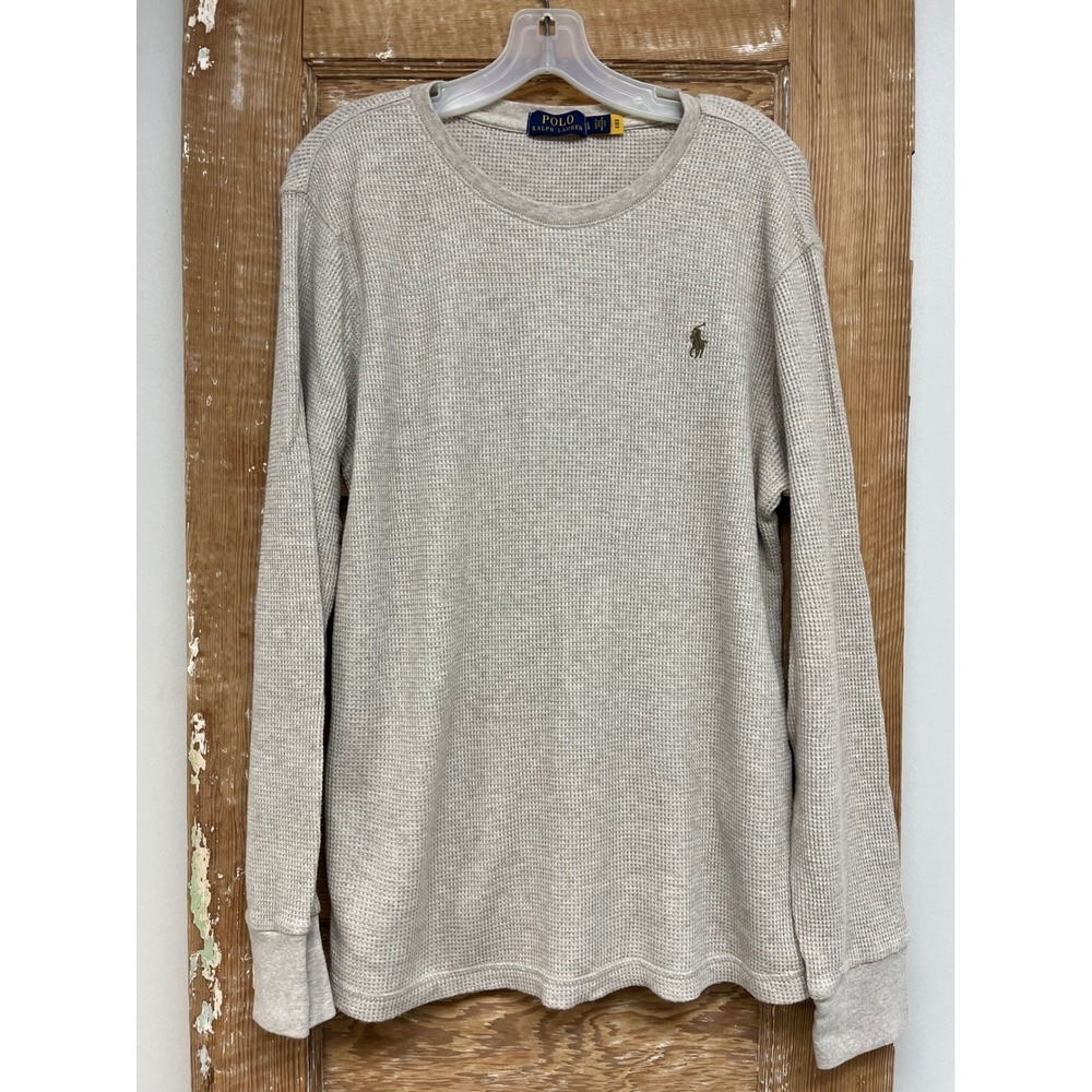 Polo Ralph Lauren Men's Thermal Shirt L Gray Waffle Knit Heritage Layering Cabin